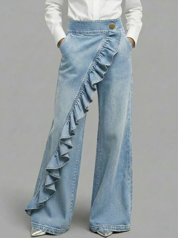 Women's Clothing Summer Retro High-Waisted A-Line Denim Jeans Irregular Fit Style Best Selling Women's Clothing_mkmklike.com