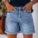 K Large High Waisted Fringed Ripped Denim Shorts For Women_mkmklike.com