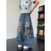 High Waisted Printed Ripped Denim Jeans Loose Fitting Slimming Straight Leg Wide Leg Pants For Men And Women Spring Summer_mkmklike.com