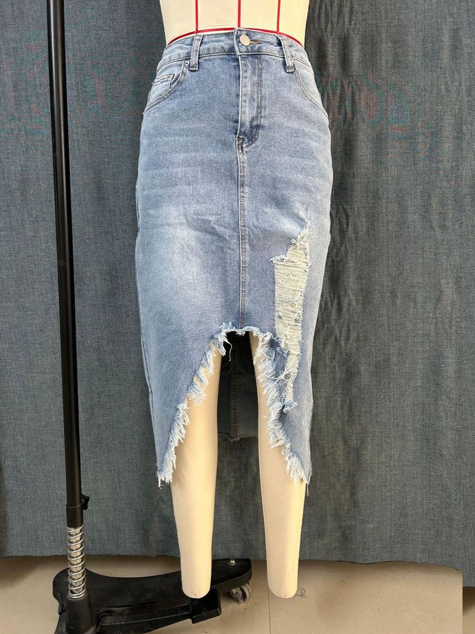 K Women's Half Skirt Denim Stretch Casual Distressed Simple Retro_mkmklike.com