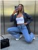 Women's Flared Denim Jeans – Trendy Wide-Leg Cotton Pants For Autumn Classic Washed Blue Hue_mkmklike.com