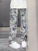 Men's Clothing Porcelain Jacquard Full Print Jeans Light Luxury Niche Design Hiphop Straight Pants_mkmklike.com