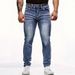 High Street Men's Jeans Nostalgic Color Embroidery Elastic Slim Small Straight Casual Men's Trousers_mkmklike.com