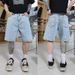 Men's Summer Five Point Denim Shorts Blue Versatile Simple Style Trendy Pants Non Stretch Mid Length Youth Clothing_mkmklike.com