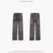 Men's Clothing basic dirty gray washed distressed high street fashion texture loose straight casual jeans_mkmklike.com