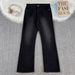 Men's And Women's Gradient Distressed Jeans Slightly Flared Loose Fit Casual Trousers Mid Waist Cotton Long Pants Black Blue_mkmklike.com