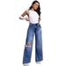 High Waist Wide Leg Jeans For Women – Distressed Denim Pants (90% Cotton, Spring Summer Casual, Relaxed Fit, Comfortable Stretch)_mkmklike.com