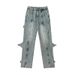 Men's Clothing Retro Vintage Blue Jeans For Men - American High Street Vibe, Deconstructed Button Design, Straight & Slightly Flared Trousers_mkmklike.com