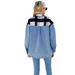 Women's Oversized Denim Shirt Jacket - Black & White Checkered Long Sleeve Casual Top_mkmklike.com