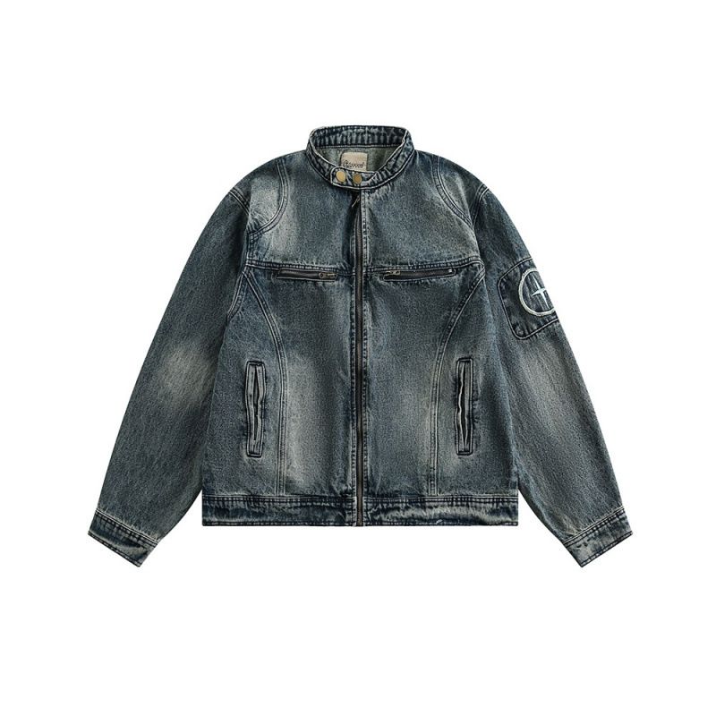 Retro Washed Vintage Zipper Denim Jacket, Cool And Loose, Versatile Top_mkmklike.com