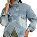 Women's Clothing Vintage Washed Denim Jacket – Motorcycle-Inspired Collar & Distressed Details (5 Sizes, Light Blue)_mkmklike.com
