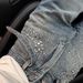Women's High-Waisted Straight Leg Jeans Rhinestone Design Blue with Belt S M L XL XXL_mkmklike.com