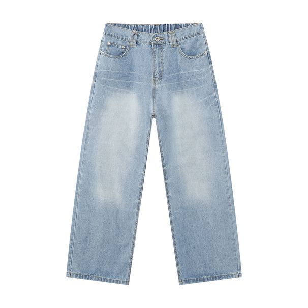 Men's Clothing New Korean Light Washed White Elastic Waist Straight Loose Denim Pants Trendy_mkmklike.com