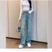 Women's Clothing High Waist Straight Leg Jeans Rhinestone Embellishments Skinny Fit Wide Leg Denim Pants Sparkly Stretch Comfort Casual Party Wear_mkmklike.com