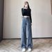 Blue Printed Wide-leg Jeans For Women, 2025 New Model, Ultra-sparkling Design, Chinese Style, Slim-fit Long Pants A8577_mkmklike.com
