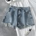 Women's High Waist Slimming Denim Shorts Summer Ripped Wide Leg Pants Loose Versatile A-Line Hot Girl Trendy Frayed Hem_mkmklike.com