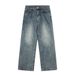 American Style Distressed Jeans Loose Basic Washed White Casual Straight Long Pants Men's Versatile Street Fashion_mkmklike.com