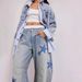 Women's Casual Loose Fit Mid-Rise Straight Leg Printed Jeans - Floral & Star Patterns (Blue Love, Vintage Blue, Star) - S-Xxl_mkmklike.com