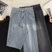Galaxy Print Jeans For Men – High Street Wide-Leg Trousers With Distressed Wash & Stretch Comfort (M-XXXL) – Korean Streetwear Aesthetic_mkmklike.com