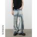 Men's Clothing Denim High Street Vibe Ripped Raw Edge Jeans Men's Trendy Brand Loose Straight Wide Leg Trousers_mkmklike.com