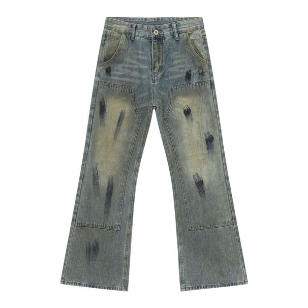 EF JEANS | 2024 New American Street Old Color Graffiti Paint Personality Design Straight Jeans Tide_mkmklike.com