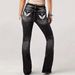 Women's Clothing Casual Pocket Embroidery Flared Jeans_mkmklike.com