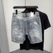 Men's Summer Thin Retro Scratched Hole Denim Shorts Loose Fit Mid-Length Trendy Korean Five Point Pants Breeches_mkmklike.com