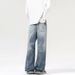 Men's Clothing Washed Jeans Whiskers Slightly Wide Leg Neutral Style Trousers_mkmklike.com