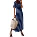 Women's Clothing Plus-size striped print dress with slits and hem_mkmklike.com