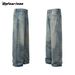 Men's Clothing Retro Vintage Washed Jeans Men And Women Loose Baggy Wide Leg Clean Fit Pants Trendy Brand_mkmklike.com