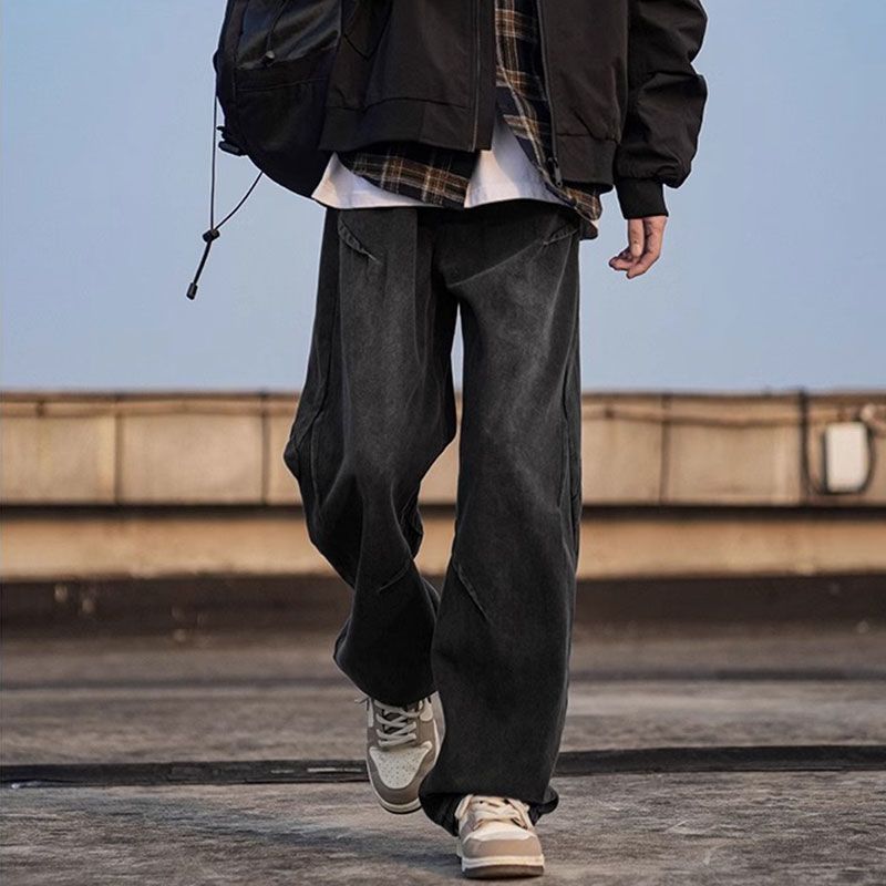 Retro Style Men's Jeans High Street Loose Wide Leg Pants Trendy Straight Leg Jeans For Spring Autumn_mkmklike.com