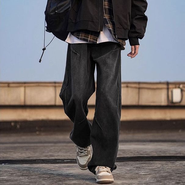 Retro Style Men's Jeans High Street Loose Wide Leg Pants Trendy Straight Leg Jeans For Spring Autumn_mkmklike.com