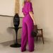 Women's Clothing New Round Neck Mid-Sleeve High Waist Wide Leg Pants Fashion Casual Suit_mkmklike.com