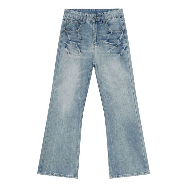 EF JEANS | 2024 New Washed Light Blue White Lightning Crack High Street Personality Jeans Trendy Men And Women_mkmklike.com