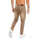 Men's Straight Leg Slim Fit Stretch Jeans Unique Leather Patch Design Retro Solid Color_mkmklike.com