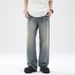 Men's Clothing Men's Ice Blue Jeans Retro Washed Distressed Straight Leg Slim Fit Casual Loose Pants_mkmklike.com