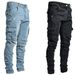 Mode Streetwear Zerrissene Dünne Jeans Männer Seite Mulit Taschen Denim Cargo Hosen Slim Fit Pantalones Hombre Weiche Elastische Jogger_mkmklike.com
