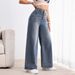 American Retro Wide-leg For Women, Washed, Drawstring, High-waisted, Loose, Drapey, Straight-leg Jeans_mkmklike.com