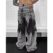 Men’s Washed Grey Wide-Leg Jeans – Vintage Faded Denim Pants, High Waist Loose Fit, Long Hem For Retro Street Style_mkmklike.com