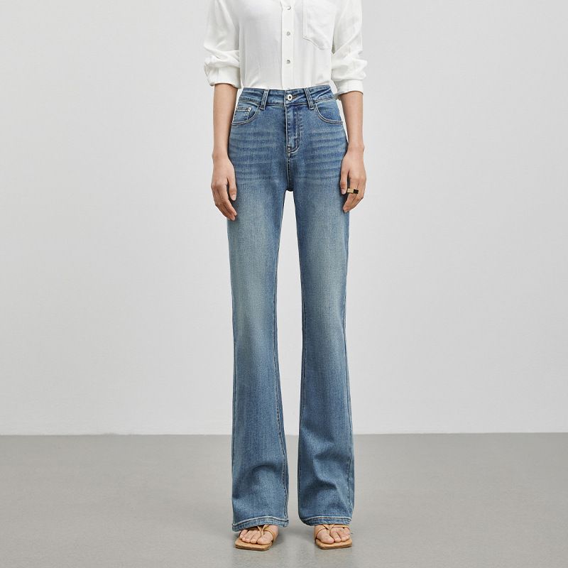 Premium High-Waisted Flared Jeans For Women – Vintage Washed Denim With Raw Hem (Blue/Black, Stretch Comfort Fit)_mkmklike.com