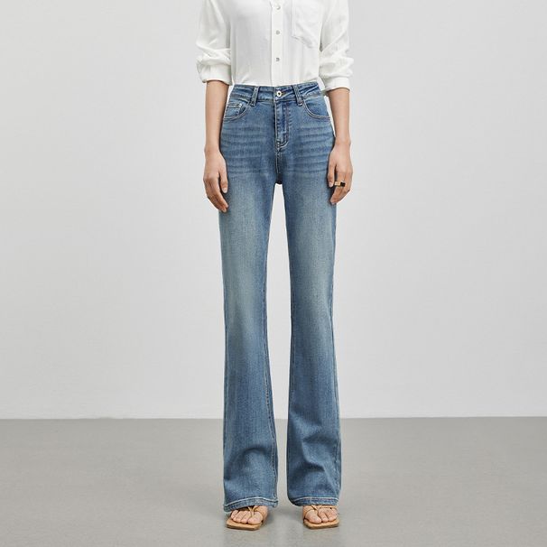 Premium High-Waisted Flared Jeans For Women – Vintage Washed Denim With Raw Hem (Blue/Black, Stretch Comfort Fit)_mkmklike.com