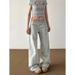 American Vibe Washed Light-colored Jeans For Plus-size Women, New Early Autumn Style, Low-waisted, Slimming, With A Nice_mkmklike.com