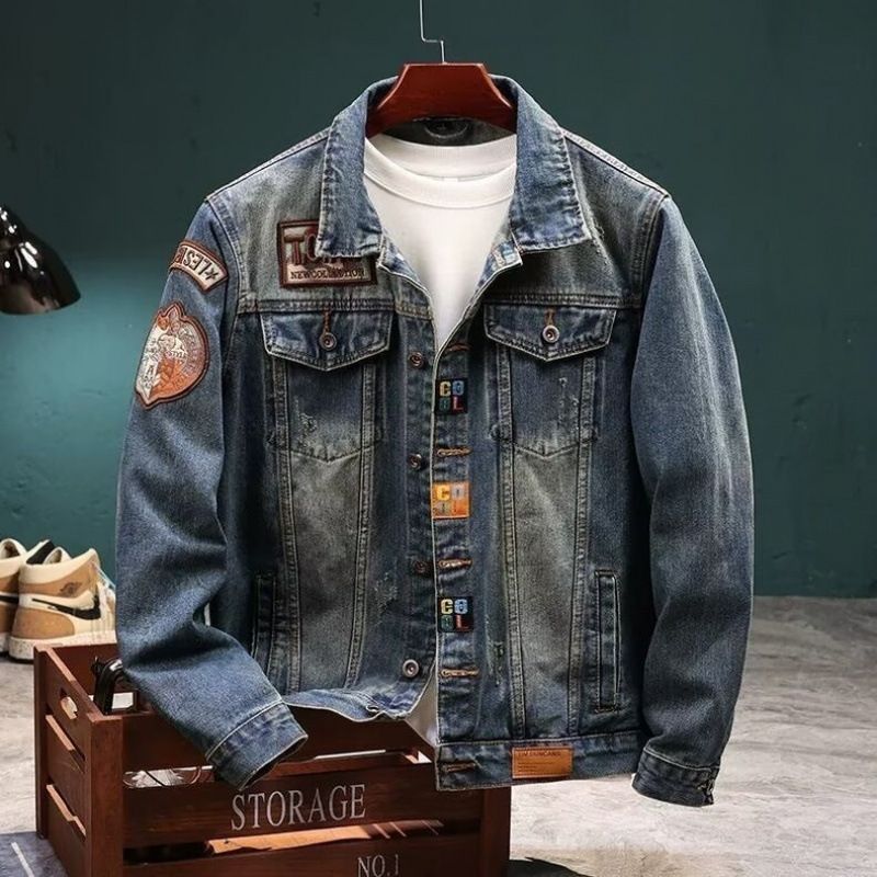 Men's Embroidered Cowboy Jacket Spring And Autumn Loose Vintage Jacket Top_mkmklike.com