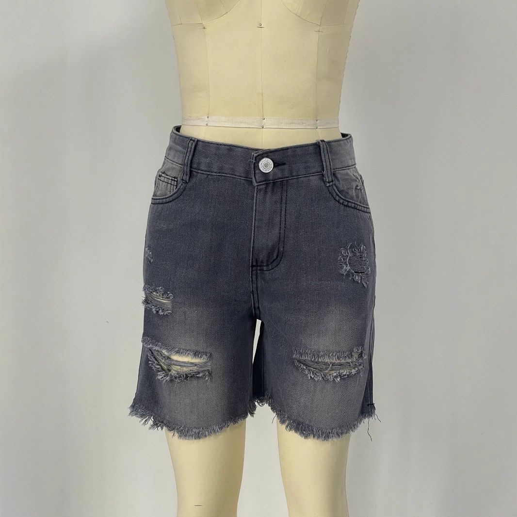 K Broken Hole, Rough Edge, Cow Size Shorts, Women's Slimming Look, Women's Jeans_mkmklike.com