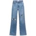 Women's Clothing New Slim High Waist Straight Trousers Ripped Decorative Wide Leg Jeans_mkmklike.com
