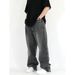 Vintage-Inspired High-Waisted Straight Leg Jeans Relaxed Fit Smoky Grey Washed Denim Elastic Waistband Floor-Length Hem for Men And Women_mkmklike.com