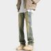 American Retro Vibe Pants, Trendy Straight-leg Distressed Yellow Mud Color Star Jeans For Men, High Street Slim-fit_mkmklike.com