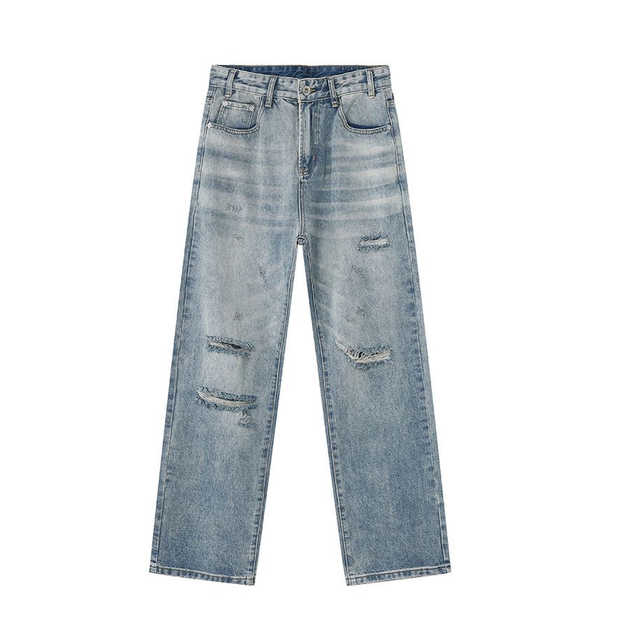 EF JEANS | 2024 New Versatile American Street Cool Handsome Destroying Wind Hole Washed, White Jeans_mkmklike.com