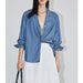 Women's Clothing Tencel Acetate Denim Spring Retro Suit Collar Embroidery Drape Loose Versatile Shirt_mkmklike.com