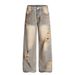 Heavy Industry Wasteland Vintage Distressed Ripped Jeans For Men Loose Niche Washed White Dirty Wide-Leg Straight Pants_mkmklike.com